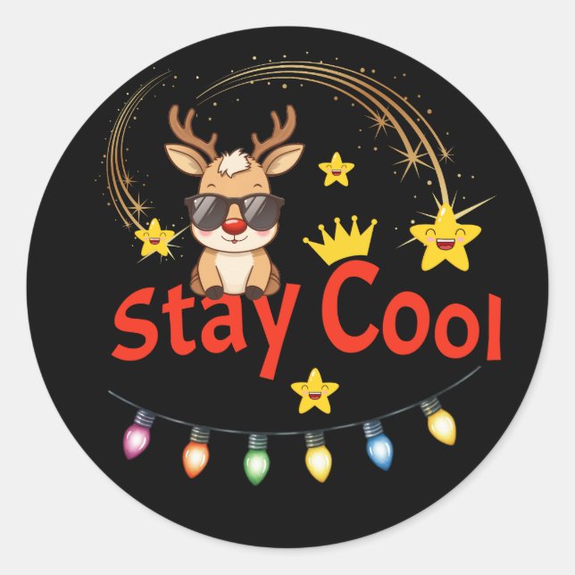 Adesivo de Rena de Natal Stay Cool (Frente)