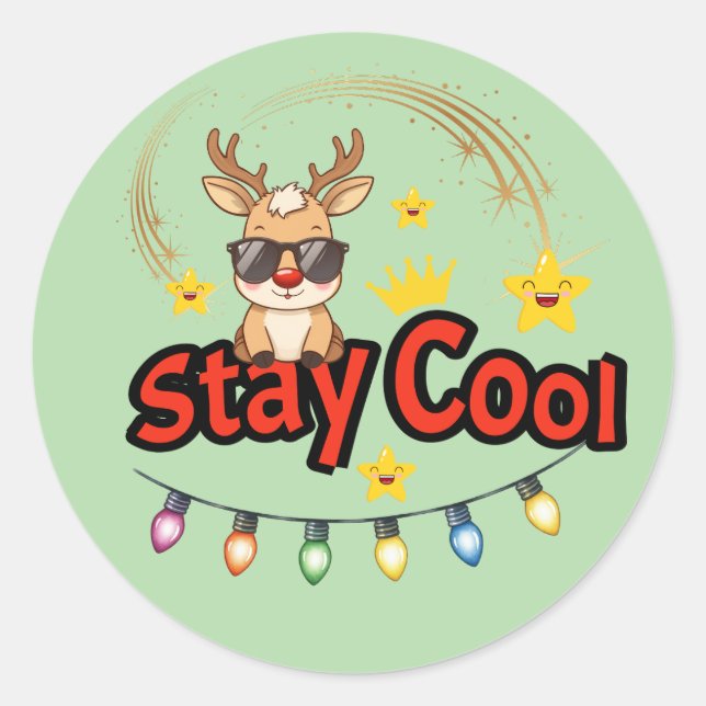 Adesivo de Rena de Natal Stay Cool (Frente)