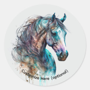 Adesivo de retrato de cavalo em aquarela elegante