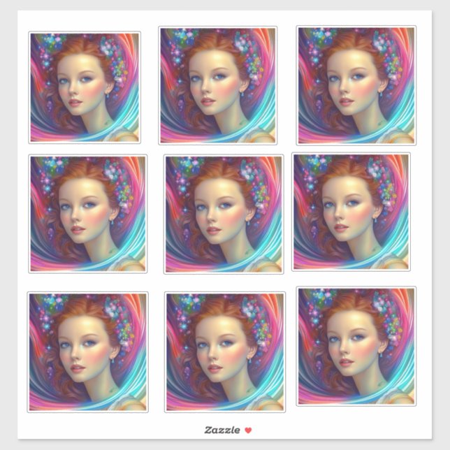 Adesivo de retrato do cabelo inclinado do arco-íri (Folha)