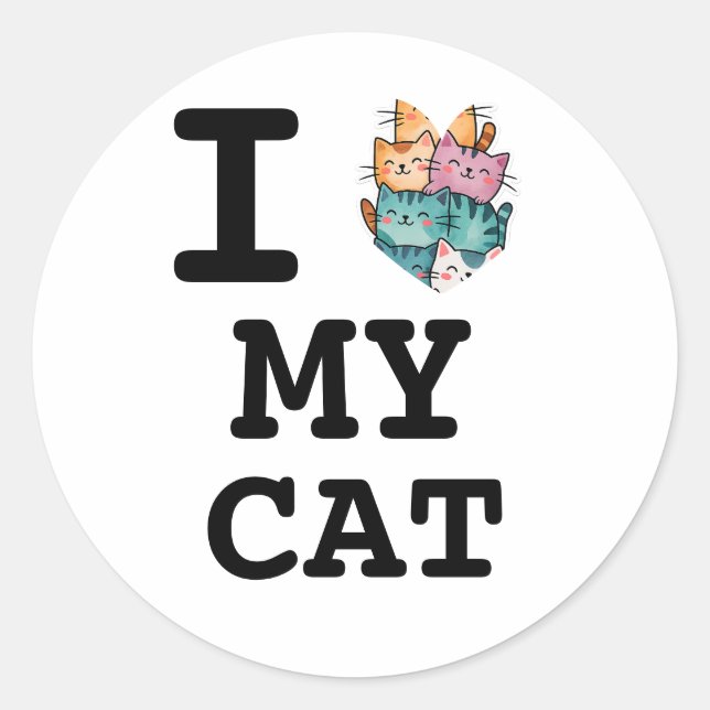 Adesivo de retrato "Eu amo meu gato" simples e mod (Frente)