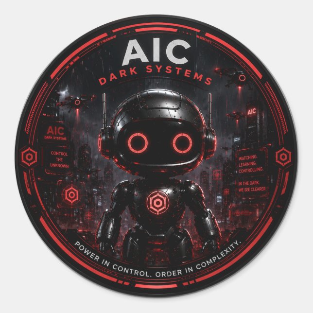 Adesivo de Robô de IA Cyberpunk AIC Dark Systems  (Frente)