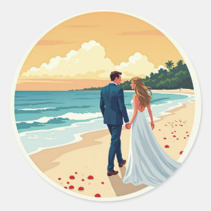 Adesivo de Romance de Pôr do Sol na Praia