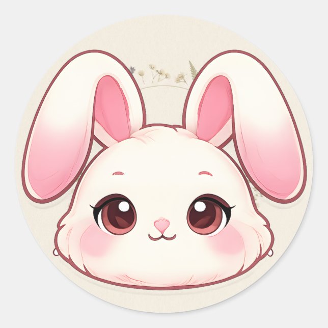 Adesivo de Rosto de Coelho Kawaii Fofo (Frente)