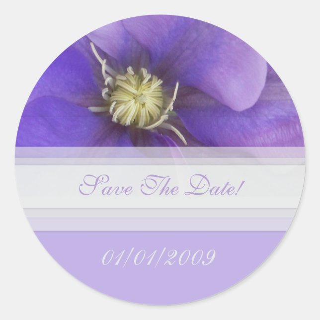 Adesivo de Salve a Data Floral Roxo (Frente)