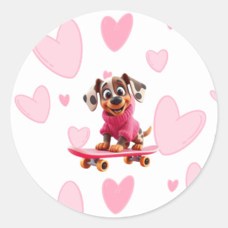 Adesivo de São Valentim de Cachorro de Skate