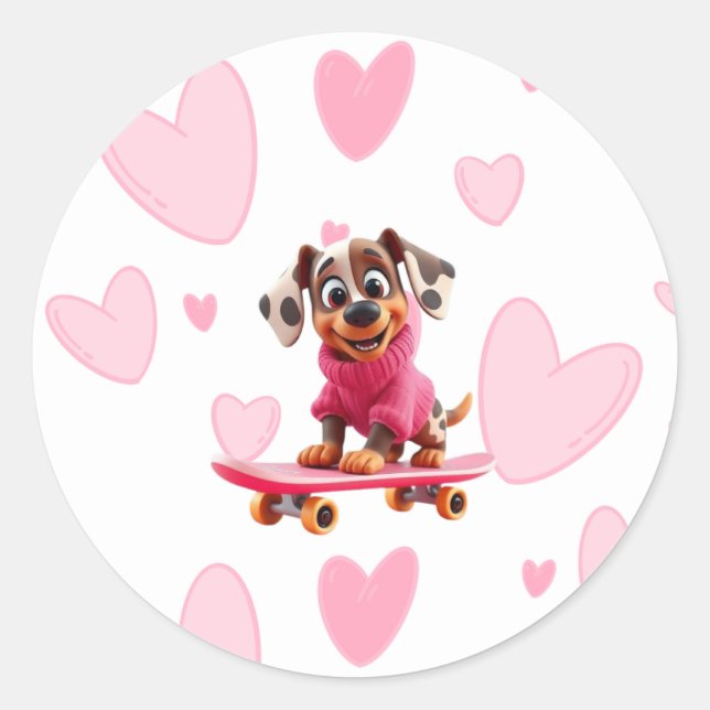 Adesivo de São Valentim de Cachorro de Skate (Frente)