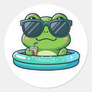 Adesivo de Sapo Fofo na Piscina – Sapo Engraçado d