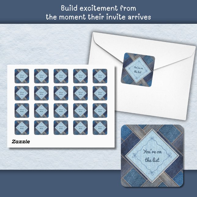 Adesivo de Selagem de Envelope Quadrado para Festa (Stylish Denim Party Square Envelope Seal Sticker)
