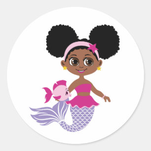 Adesivo de Sereia Afro Puff para Lembrancinhas de
