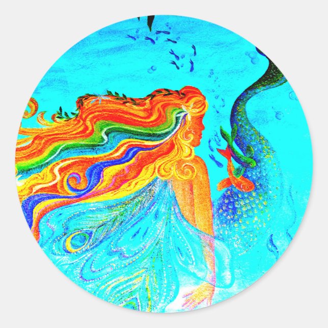 adesivo de sereia de cabelos-arco-íris (Frente)