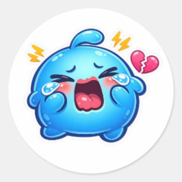 Adesivo de Slime Azul Triste Kawaii Choroso com Co