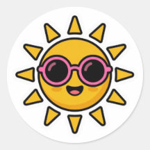 Adesivo de Sol Kawaii Fofo com Óculos de Sol Rosa