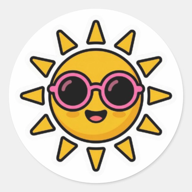 Adesivo de Sol Kawaii Fofo com Óculos de Sol Rosa (Frente)