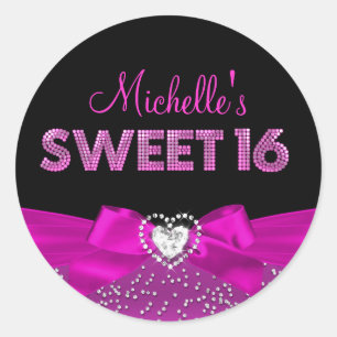 Adesivo de Sweet Sixteen com Arco Preto e Rosa Que