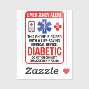 Adesivo de telefone de emergência médica para diab