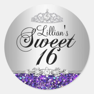Adesivo de Tiara Sweet 16 com Brilho Roxo e Diaman