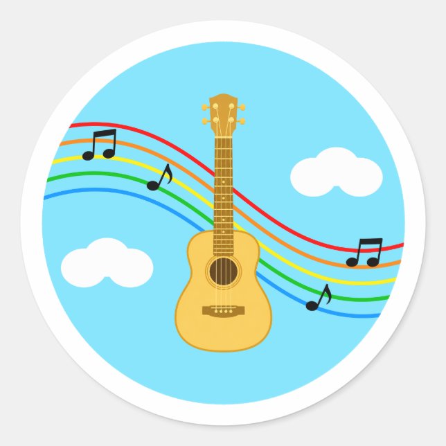 Adesivo de Ukulele Céu Arco-íris Música Crianças (Frente)