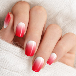Adesivo De Unha Gradiente Ombre Vermelho e Branco Fofo