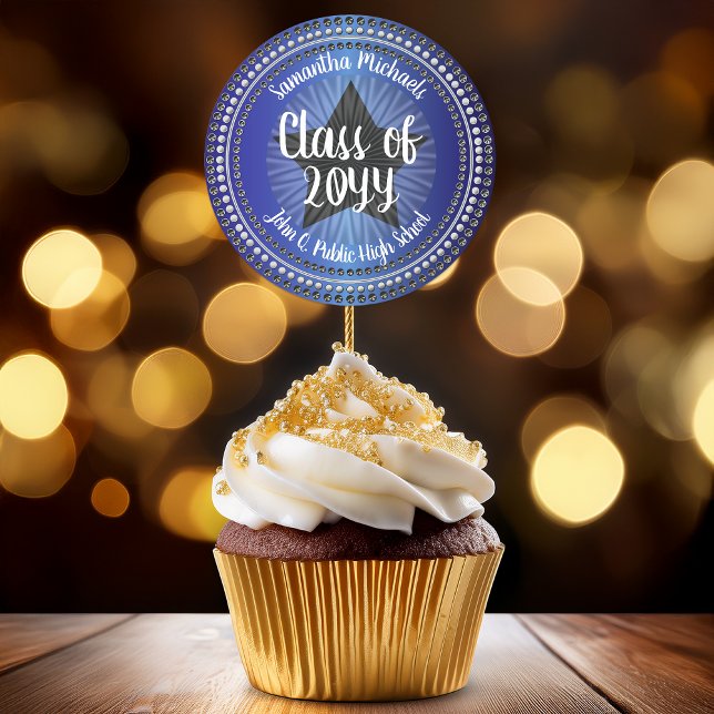 Adesivo de Vedação de Ano de Graduação da Classe S (Star Blue Class Year Graduation Favor Sticker and Envelope Seal)