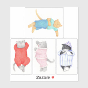 Adesivo de vinil 4 GATOS DE PIJAMA 15X15CM