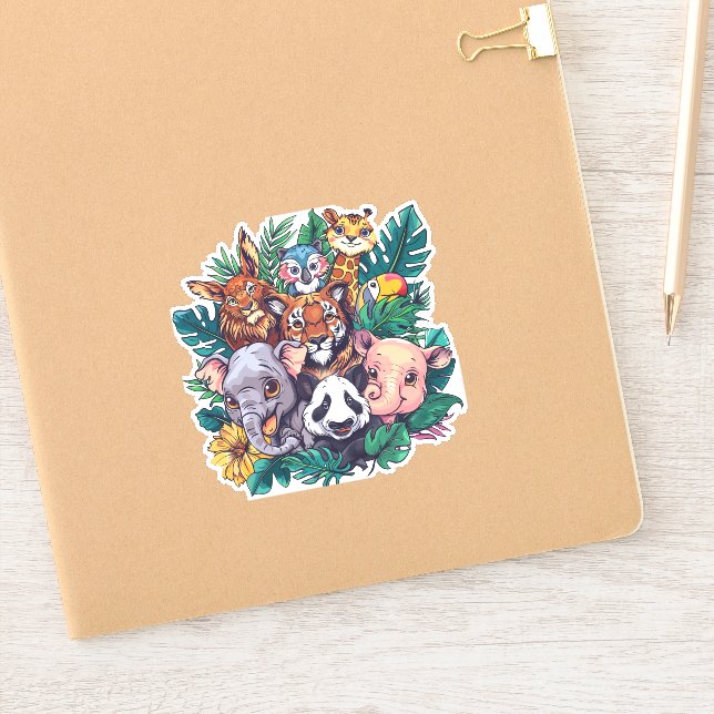 Adesivo de Vinil Animais da Selva Fofos (Notebook)