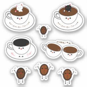 Adesivo de Vinil Café Meow Kawaii