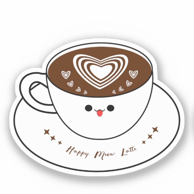 Adesivo de Vinil de Café Kawaii Meow Latte (Frente)