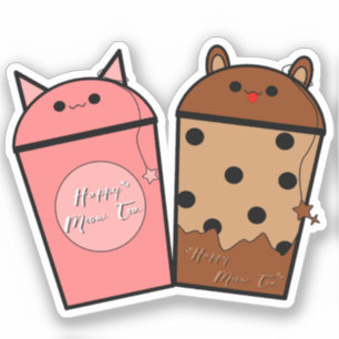 Adesivo de Vinil de Chá Kawaii Meow