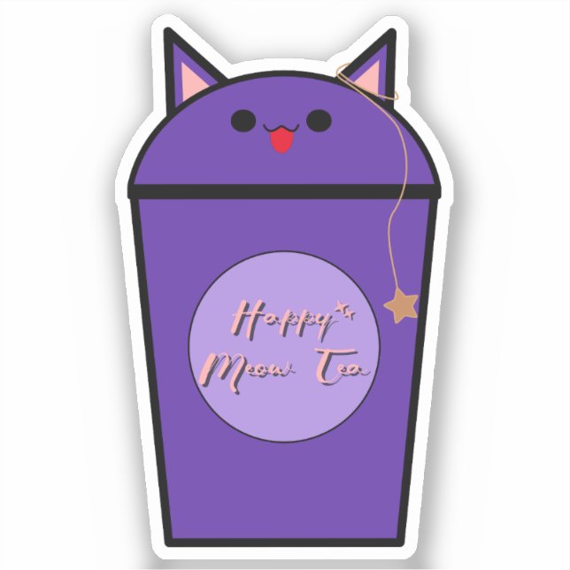 Adesivo de Vinil de Chá Kawaii Taro Meow (Frente)