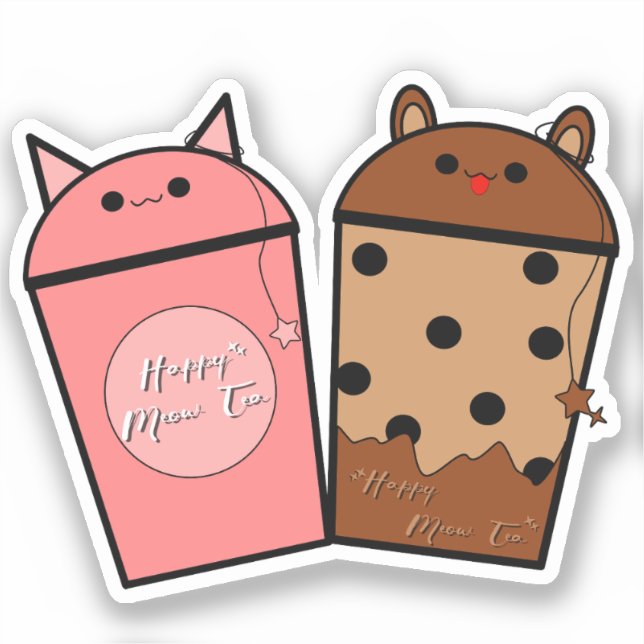 Adesivo de Vinil de Chá Meow Kawaii (Frente)