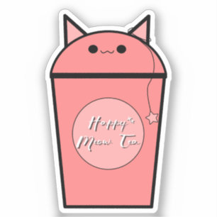 Adesivo de Vinil de Chá Meow Morango Kawaii