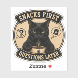 Adesivo de Vinil de Gato Preto Engraçado | Snacks 