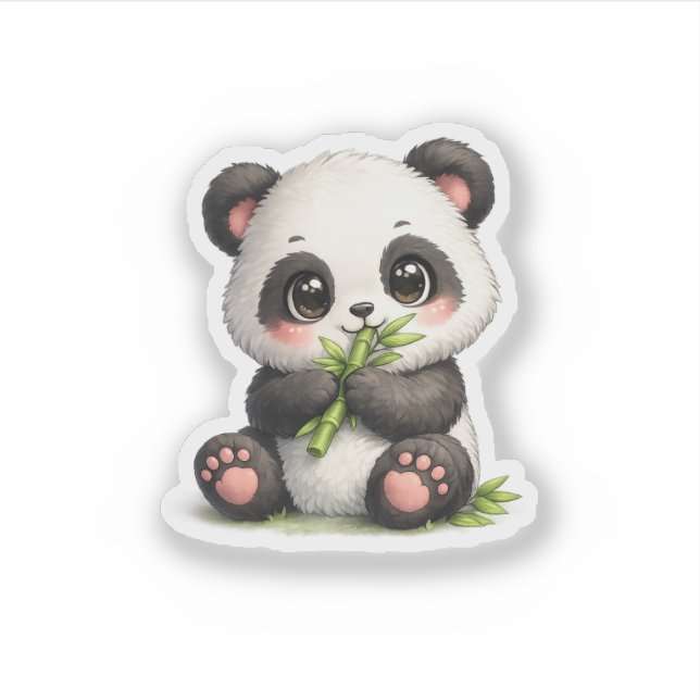 Adesivo de Vinil de Panda Bebê Fofo Comendo Bambu (Frente)