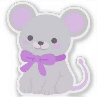 Adesivo de Vinil do Ratinho Cinza Sentado com Laço
