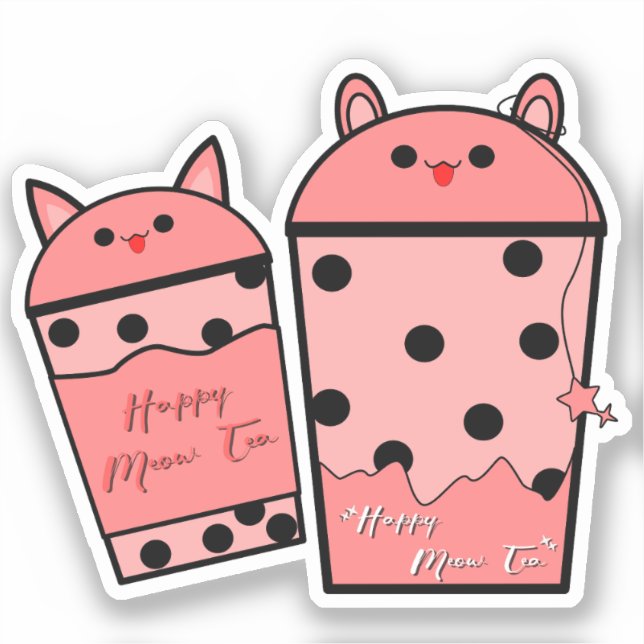 Adesivo de Vinil Kawaii Meow Tea (Frente)