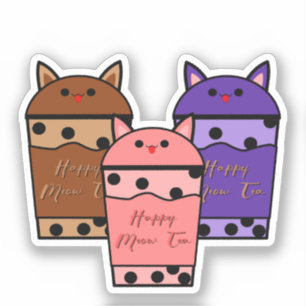 Adesivo de Vinil Kawaii Trio Meow Tea
