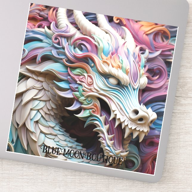 Adesivo de Vinil Personalizado com Dragão 3D e Flo (Detalhe)