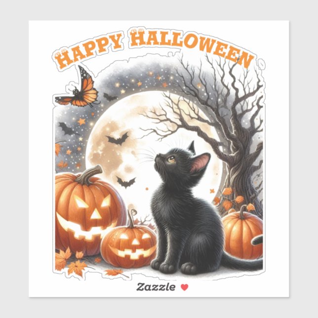 Adesivo de Vinil Personalizado de Gato de Hallowee (Folha)