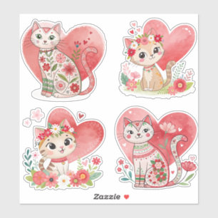 Adesivo de Vinil Personalizado Flor Gato e Coração