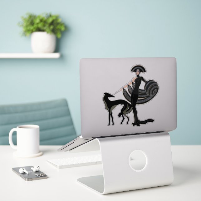 Adesivo de Vinil Recortado Dec Dog e Lady (Laptop na mesa)