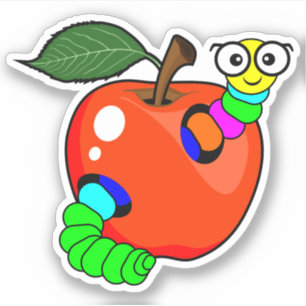 Adesivo De volta à escola de maçã vermelha com verme - Cor