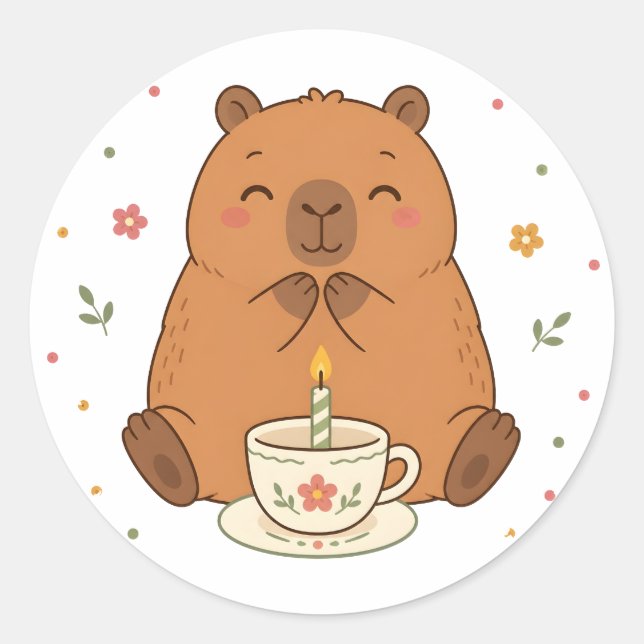 Adesivo de Xícara de Chá com Vela de Aniversário d (Frente)