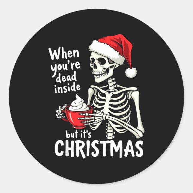 Adesivo Dead Inside But Its Christmas Skeleton Coffee Xmas (Frente)