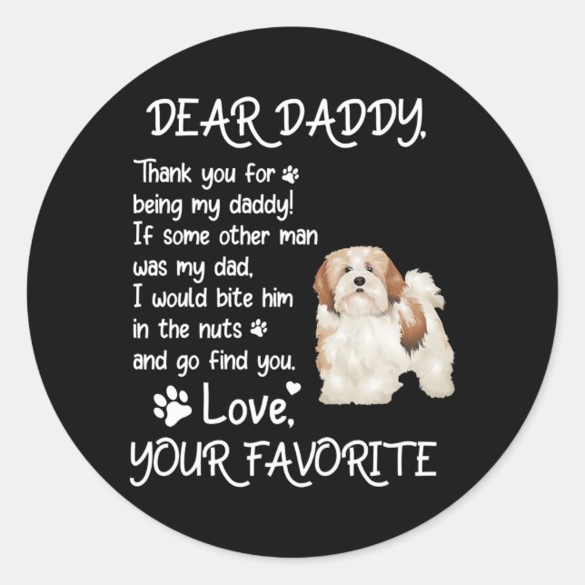 Adesivo Dear Daddy Lhasa Apso Dog Dad Father's Day  (Frente)