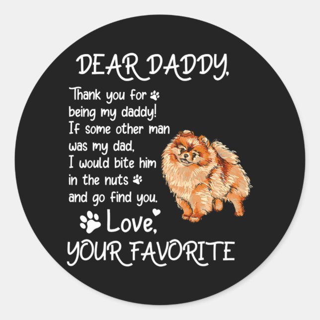 Adesivo Dear Daddy Pomeranian Dog Dad Father's Day  (Frente)