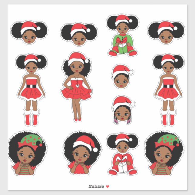 Adesivo Decais de Natal da Black Girl Melanin Xmas (Folha)