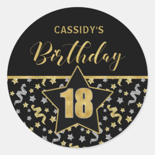 Adesivo Décimo oitavo aniversário, preto e Dourado Confett