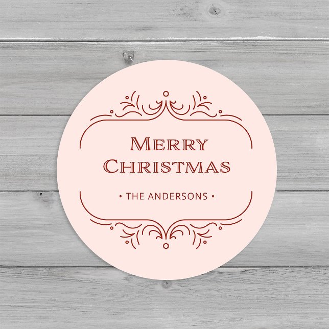 Adesivo Deco Moderno | Pink e Red Merry Christmas (An elegant, blush pink and red art deco style Christmas sticker)
