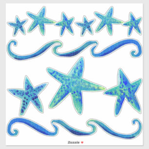 Adesivo Decor Costeiro de Praia de Aquarela, Starfish n Wa